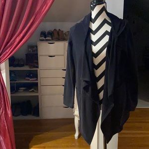 Flowing, open front, black, long hoodie